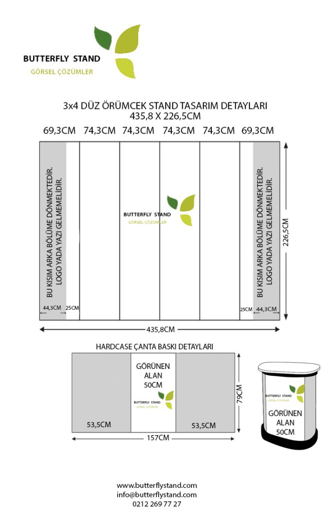 3x4 düz örümcek stand tasarım ölçüsü ve detayları