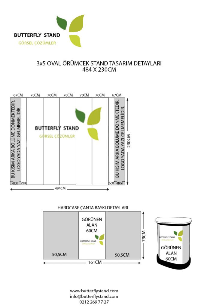 3x5 oval örümcek stand tasarım ölçü detayı